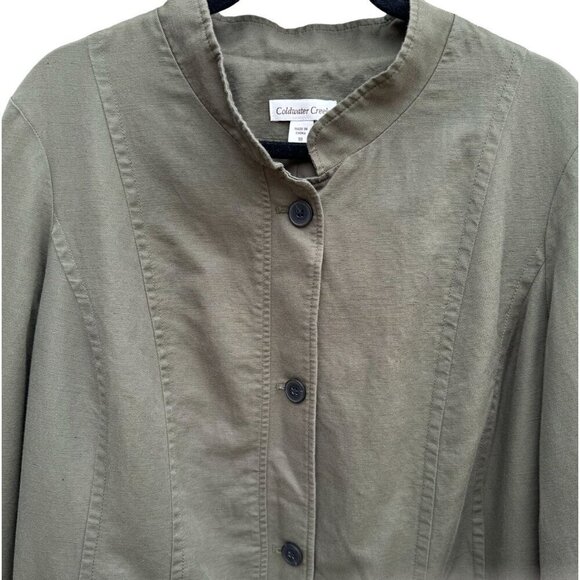 Coldwater Creek Olive Green Womens Army Military Mandarin Collar Linen Jacket 18 - Picture 3 of 11